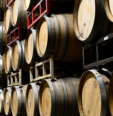 Wood barrels in the winery